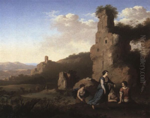 Campagnan Landscape With Peasant Women Carrying Baskets Of Washing - view 1