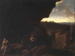 Felsenlandschft Mit Badenden Nymphen by Cornelis Van Poelenburgh