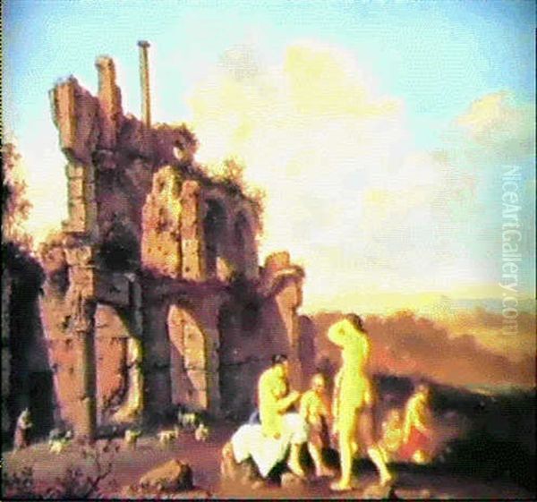 Nymphes Se Baignant Parmi Des Ruines Dans Un Paysage - view 1