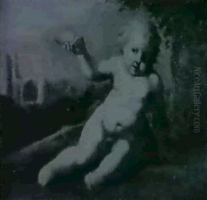 A Cherub Seated In An Open Landscape