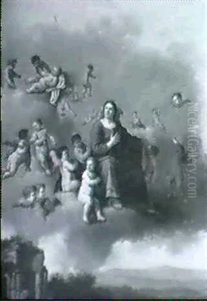 Maria Und Engel Auf Wolken Uber Einer Landschaft Mit Antiken Ruinen - view 1