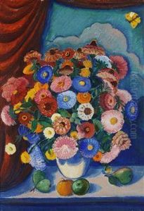A Still Life With A Bouquet And Fruit A Still Life With A Bouquet And Fruit