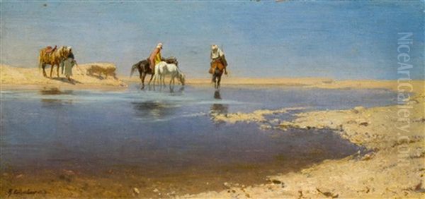 Araber Mit Pferden Am Wasser - view 1