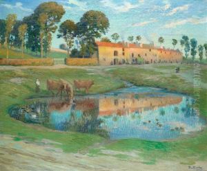 Landscape With Cattle Drinking, Yssingeaux by Gustave Poetzsch