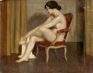 Nu Assis Au Fauteuil Rouge; Nu Au Tub; Jeune Deshabille (3 Works) by Gustave Poetzsch