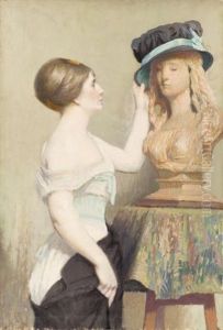 Jeune Femme Coifffant Une Statue by Gustave Poetzsch