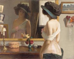 Jeune Fille En Guepiere Au Miroir by Gustave Poetzsch