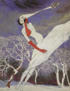 Woman In White Blown By Winter Winds by Willy Andrew Pogany