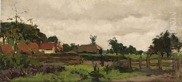 A Farmer At Work, Farmhouses Beyond - view 1