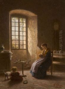 Femme Au Rouet Dans Un Interieur by Francois Poggi