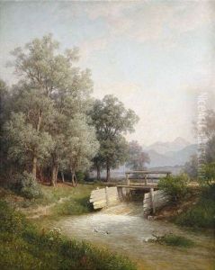 Sommerliche Flusslandschaft Mit Stauwehr by Hermann Pohle the Elder