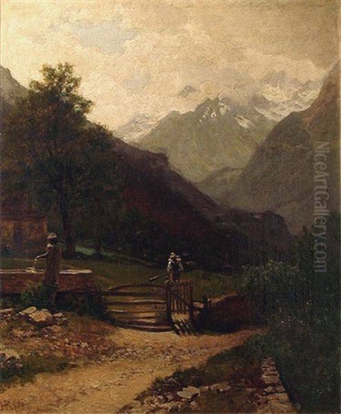 Working Figures In A Mountain Landscape - view 1