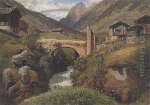 Gebirgsdorf Mit Steinbrucke by Hermann Pohle the Elder
