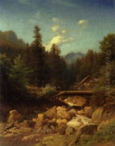 Gebirgslandschaft Mit Holzernem Steg Gebirgslandschaft Mit Holzernem Steg