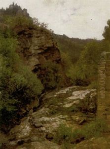 Felsschlucht Mit Buschwerk by Hermann Pohle the Elder