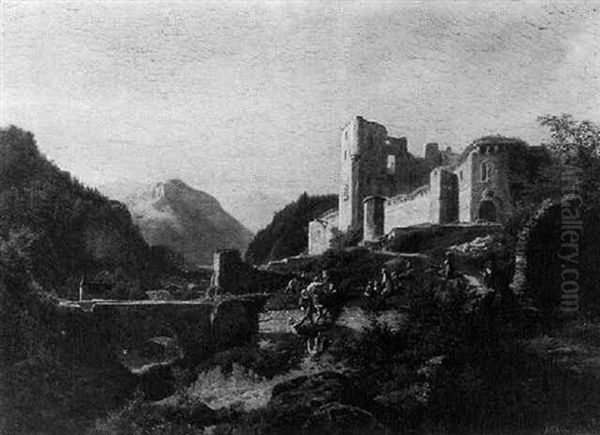 Children Playing Near An Old Castle - view 1