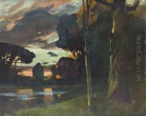 Abendstimmung Am Fluss by Hermann Emil Pohle the Younger