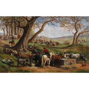 Viehmarkt In Weiter Italienischer Landschaft by Charles H. Poingdestre