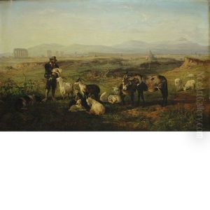 A Shepherd And His Flock At Rest by Charles H. Poingdestre