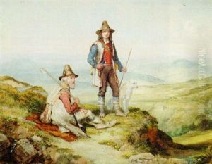 Shepherds In An Italianate Landscape by Charles H. Poingdestre