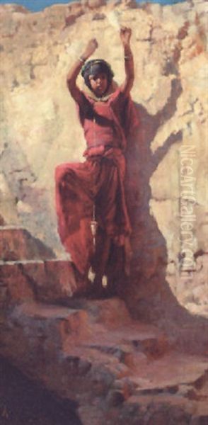 An Arab Girl Spinning Thread - view 1