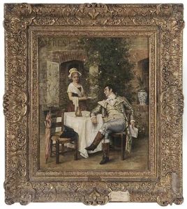 Gentleman Taking Tea In A Courtyard