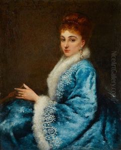 Portrait De Jeune Femme En Robe Bleue by Maurice Poirson