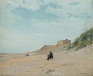 The Artist Painting On The Beach At La Panne