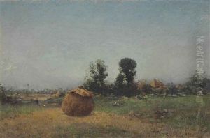 Haystacks In A Landscape by Ivan Pavlovich Pokhitonov