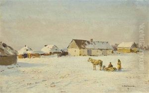 A Farm By Nikolskoe (kherson Governorate), A Wintry Sunny Day by Ivan Pavlovich Pokhitonov