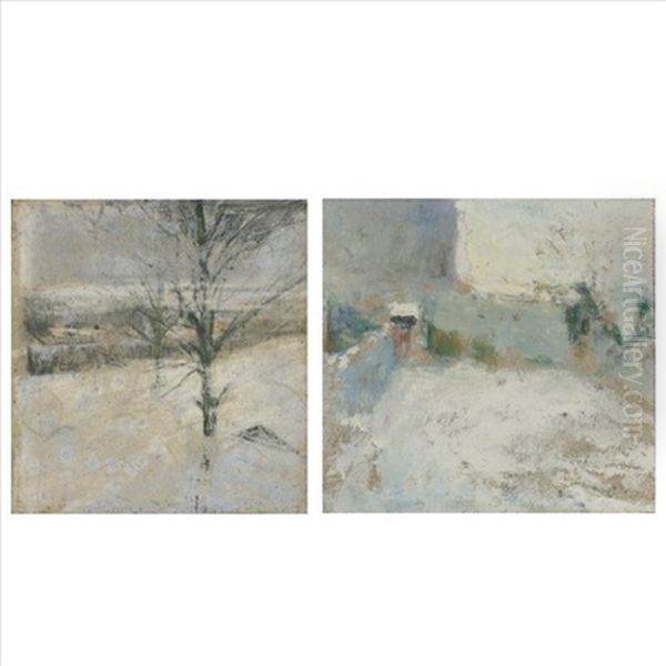 Garden, Rue Du Trone (+ Tree In Winter, Oil On Panel; Pair) - view 1