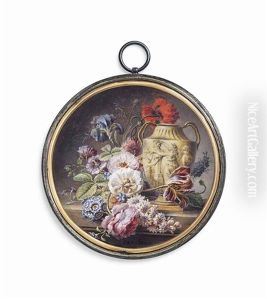A Floral Still-life With Roses, Parrot Tulip, Anemones, Forget-me-nots, Peonies, An Iris, Poppies, Delphiniums, A Classical Vase, On A Stone Ledge by Christiaen van Pol