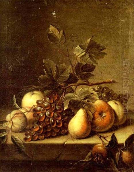 Nature Morte A La Grappe De Raisins, Poires Et Pommes Sur Un Entablement - view 1