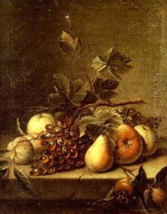 Nature Morte A La Grappe De Raisins, Poires Et Pommes Sur Un Entablement