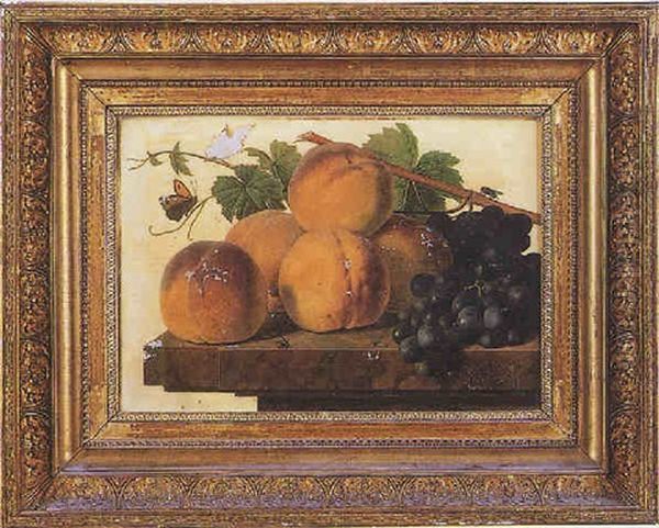 Peches Et Raisins Sur Un Entablement - view 1