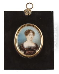 A Lady, Wearing Brown Dress With White Lace Trim To Her Decollete And Sleeves, White Slip, Her Brown Hair Curled And Upswept A Lady, Wearing Brown Dress With White Lace Trim To Her Decollete And Sleeves, White Slip, Her Brown Hair Curled And Upswept