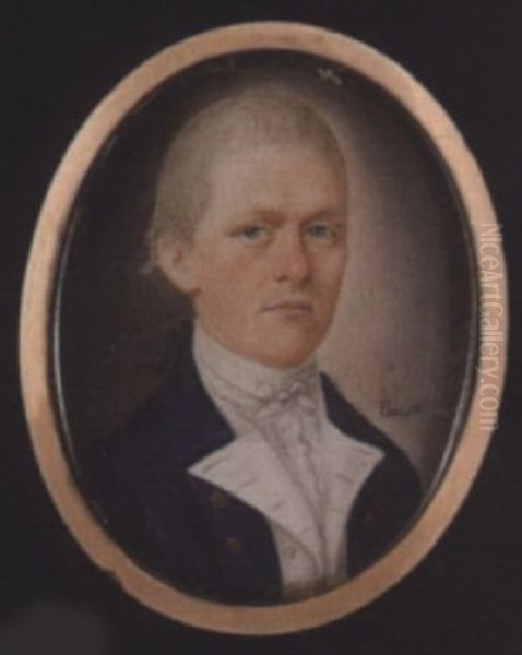 A Gentleman, Wearing Blue Coat, White Waistcoat, Lace Cravat, And Tied Stock, His Hair Powdered And Worn En Queue - view 1