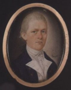 A Gentleman, Wearing Blue Coat, White Waistcoat, Lace Cravat, And Tied Stock, His Hair Powdered And Worn En Queue by Solomon Polack