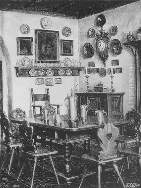 Interieur: Rustikale Stube Mit Zinngefasen Und Dekorierter Wand - view 1
