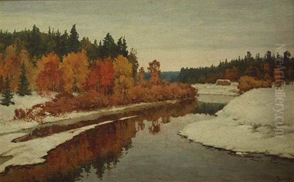 Der Erste Schnee In Weiter Fluslandschaft - view 1