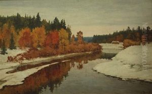 Der Erste Schnee In Weiter Fluslandschaft by Vasily Polenov