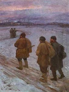 A Winter's Landscape With Vagrants Walking Towards A Big City A Winter's Landscape With Vagrants Walking Towards A Big City
