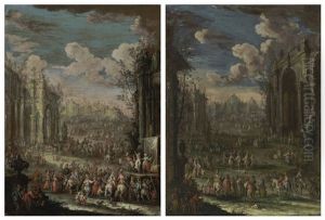 A Capriccio Of Classical Ruins With Musicians And A Country Dance (+ A Capriccio Of Classical Ruins And Players Performing The Commedia Dell'arte; Pair) by Gherardo Poli