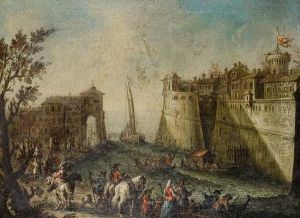 A Capriccio Of The Harbor At Livorno by Gherardo Poli