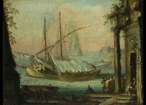 Landschaft Mit Grossem Schiff Und Ruinenarchitektur Landschaft Mit Grossem Schiff Und Ruinenarchitektur