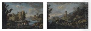 Paesaggio Lacustre Con Cavalieri Nei Pressi Di Un Borgo Turrito (+ Paesaggio Lacustre Con Viandanti; 2 Works)