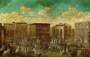 A Military Parade In An Imaginary Italian Piazza by Gherardo Poli