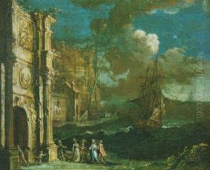 Capriccio Architettonico Di Rovine, Presso Una Costa Mediterranea Con Astanti E Un Veliero Alla Fonda