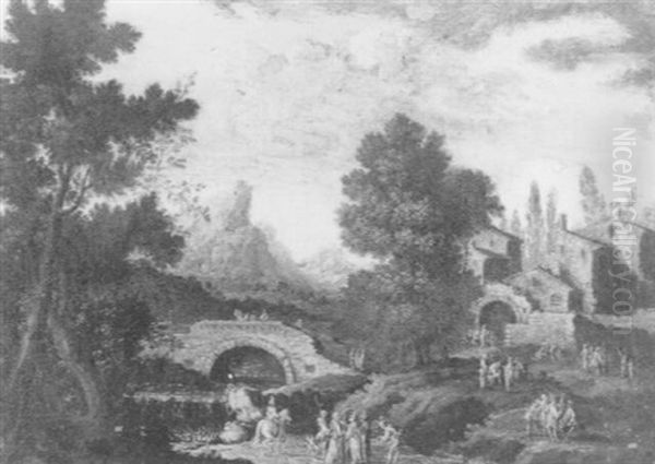 Landscape With Figures, A Waterfall And A Bridge - view 1