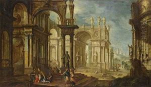 Personnages Sur Fond De Ruines Antiques by Giuseppe Poli